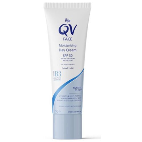 Qv-Face-Day-Cream-Spf30-75Gram كيو في كريم الترطيب النهاري يرطب ويحمي من اشعة الشمس 75 غرامQv Face Day Cream Spf30 75Gram