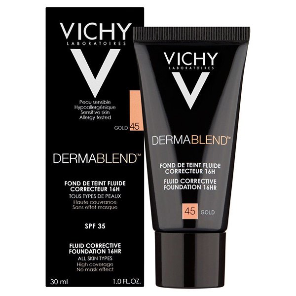 Vichy Dermablend 3D Correction Foundation DB 45 Gold 30Mlفيتشي ديرمابلند كريم أساس ثلاثي الأبعاد رقم 45 جولد 30 مل