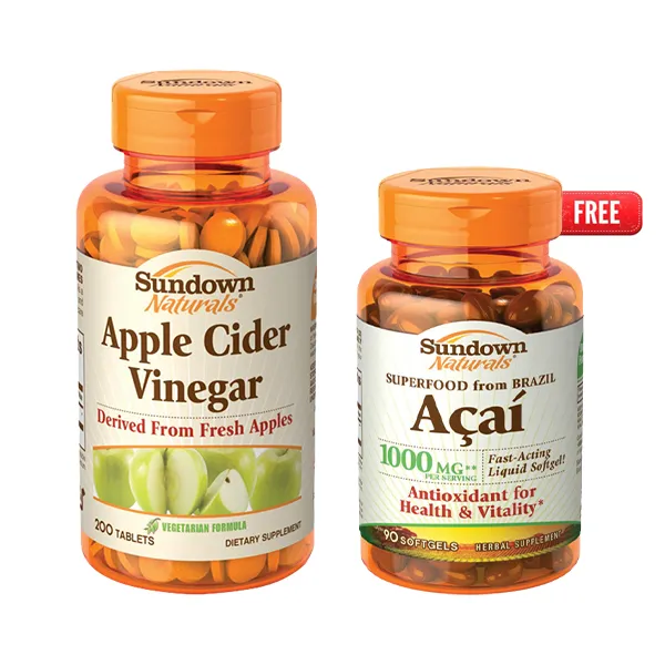 Sundown Apple Cider Vinegar + Acai Offer | سن داون كبسولات خل التفاح + كبسولات الأكاي عرض